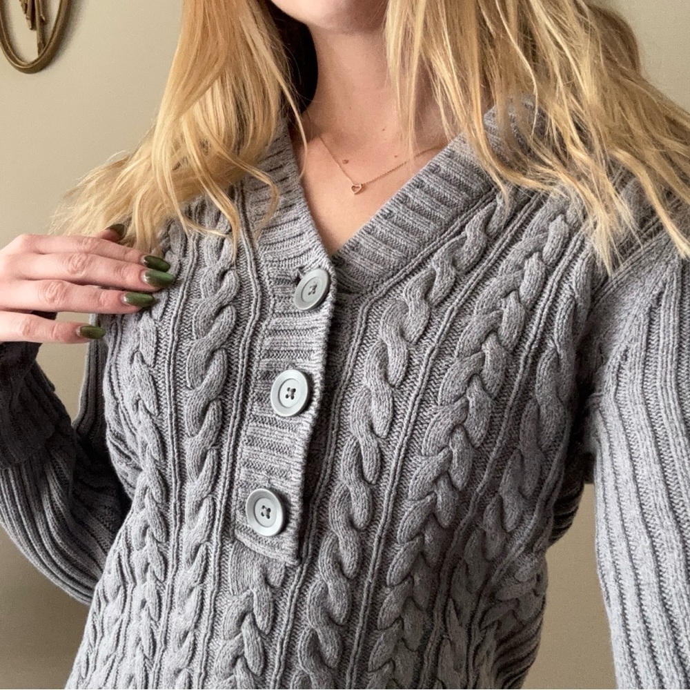 Jones New York Gray Hooded Cable Knit Sweater - Picture 6 of 7